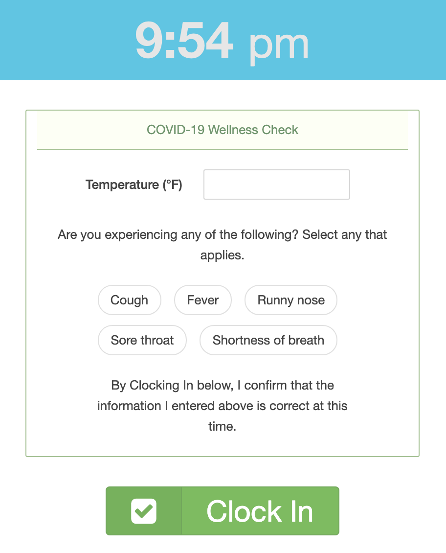 Clocking in with a COVID wellness check form